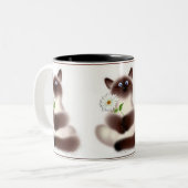 Tasse 2 Couleurs Chat avec Fleur (Devant gauche)
