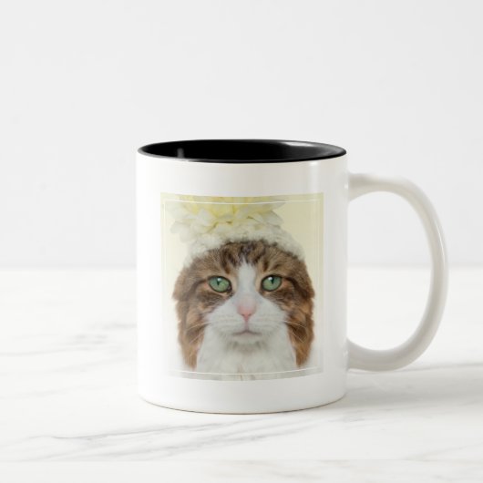 Tasse 2 Couleurs Chat avec le casquette de fleur (Droit)