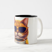 Tasse 2 Couleurs chat avec lunettes boire du café (Devant droit)