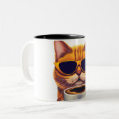 Tasse 2 Couleurs chat avec lunettes boire du café (Devant gauche)