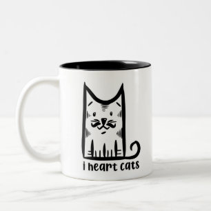 Tasse 2 Couleurs Chat avec une Moustache Stylée, j'adore les chats