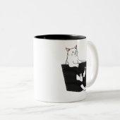 Tasse 2 Couleurs Chat blanc mignon assis dans une poche (Devant droit)