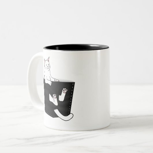Tasse 2 Couleurs Chat blanc mignon assis dans une poche (Devant gauche)