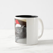 Tasse 2 Couleurs Chat bleu russe de Noël (Devant droit)