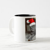Tasse 2 Couleurs Chat bleu russe de Noël (Devant gauche)
