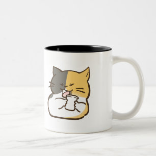 Tasse 2 Couleurs Chat calicot dodu - Autocollant Kawaii