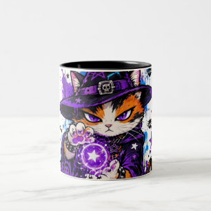 Tasse 2 Couleurs Chat calicot sorcier Halloween