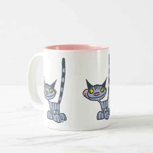 Tasse 2 Couleurs Chat caricature gris cool (Devant gauche)