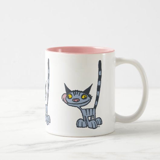Tasse 2 Couleurs Chat caricature gris cool (Droit)