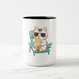 Tasse 2 Couleurs Chat Chibi Mignon avec des Lunettes de Soleil Buva