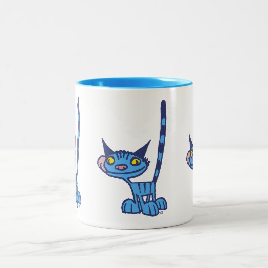 Tasse 2 Couleurs Chat cool de dessin bleu (Centre)