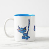 Tasse 2 Couleurs Chat cool de dessin bleu (Gauche)