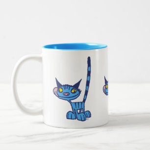 Tasse 2 Couleurs Chat cool de dessin bleu