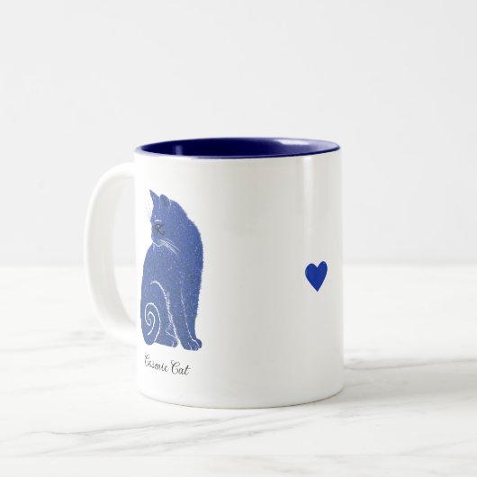 Tasse 2 Couleurs Chat cosmique bleu (Devant gauche)