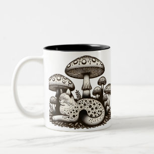 Tasse 2 Couleurs Chat Cottagecore aux champignons