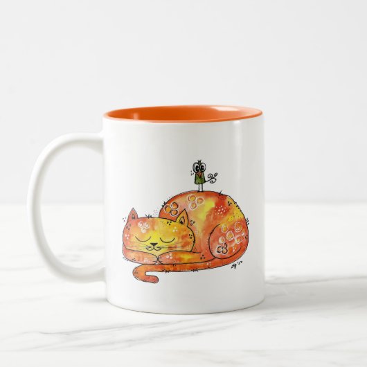 Tasse 2 Couleurs Chat couché blanc mignon (Gauche)