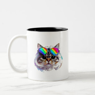 Tasse 2 Couleurs Chat dans une perruque + Lunettes de soleil (Peint