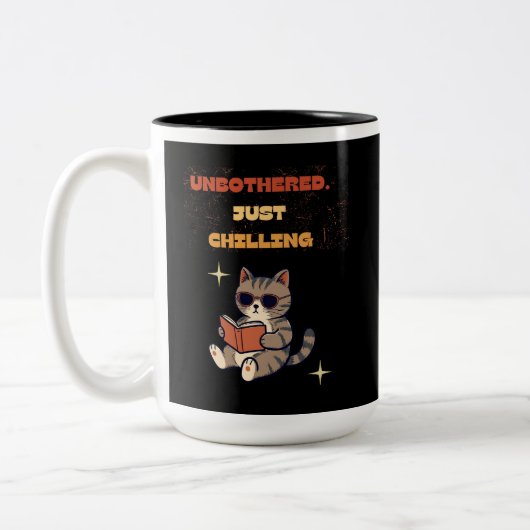Tasse 2 Couleurs Chat de lecture drôle (Gauche)