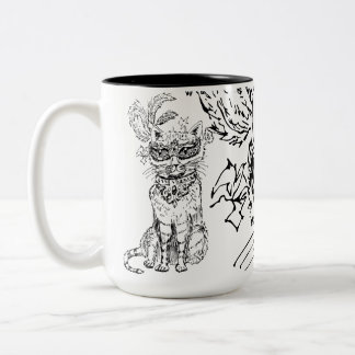 Tasse 2 Couleurs Chat de masquerade d'Halloween en art linéaire noi