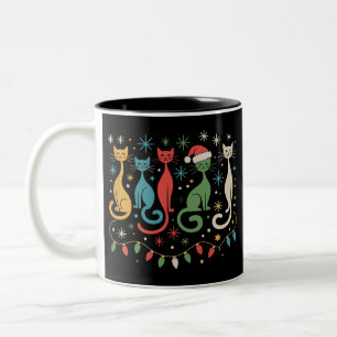 Tasse 2 Couleurs Chat de Noël Look Mid Century Modern Rétro 50s 60s