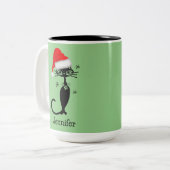 Tasse 2 Couleurs Chat de Noël Rétro Vert à Long Cou (Devant gauche)