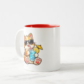Tasse 2 Couleurs Chat d'été cool (Devant gauche)