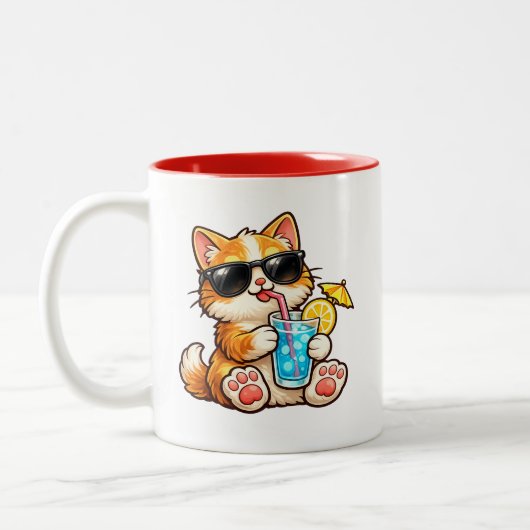 Tasse 2 Couleurs Chat d'été cool (Gauche)