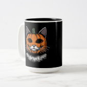 Tasse 2 Couleurs Chat d'Halloween, visage Citrouille (Devant gauche)