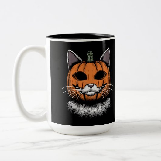 Tasse 2 Couleurs Chat d'Halloween, visage Citrouille (Gauche)