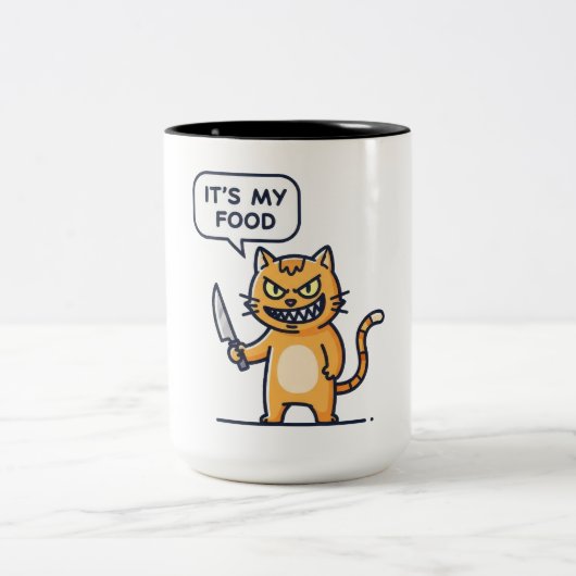 Tasse 2 Couleurs Chat drôle avec couteau (Centre)