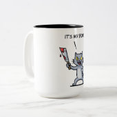 Tasse 2 Couleurs Chat Drôle avec Couteau (Devant gauche)
