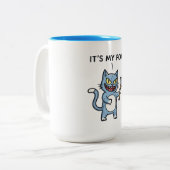 Tasse 2 Couleurs Chat Drôle avec une Hache (Devant gauche)
