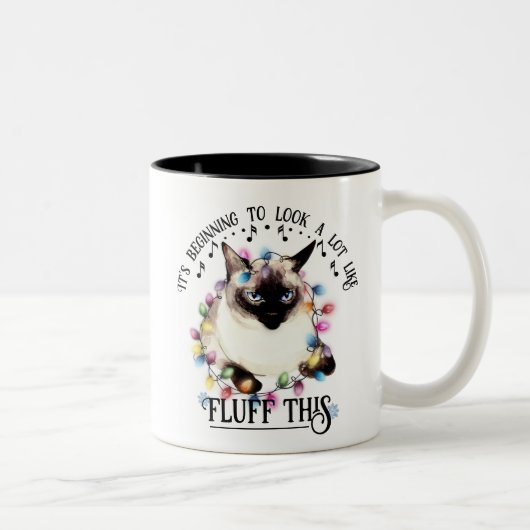 Tasse 2 Couleurs Chat Drôle, Fâché, Fluff Ceci, Fêtes De Noël (Droit)