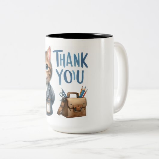 Tasse 2 Couleurs Chat enseignant (Devant droit)