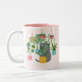 Tasse 2 Couleurs Chat entre Plantes drôle (Gauche)