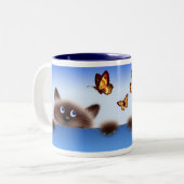 Tasse 2 Couleurs Chat et papillon (Devant gauche)