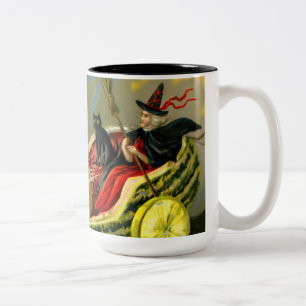 Tasse 2 Couleurs Chat et sorcière vintage d'Halloween noir