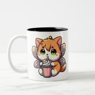 Tasse 2 Couleurs Chat fée mignonne buvant du milk-shake
