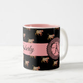 Tasse 2 Couleurs Chat géométrique sur un arrière - plan noir (Devant droit)