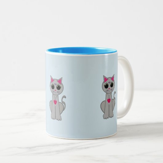 Tasse 2 Couleurs Chat gris mignon (Devant droit)
