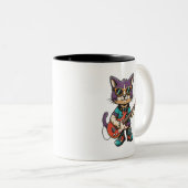 Tasse 2 Couleurs Chat jouant de la guitare (Devant droit)