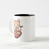 Tasse 2 Couleurs Chat Kawaii Mangeant des Ramen (Devant gauche)