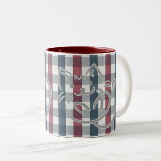 Tasse 2 Couleurs Chat Kitty et Carreaux (Devant droit)
