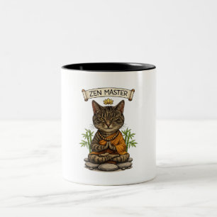 Tasse 2 Couleurs Chat Maître Zen Drôle Chat Gris Tabby Cadeau