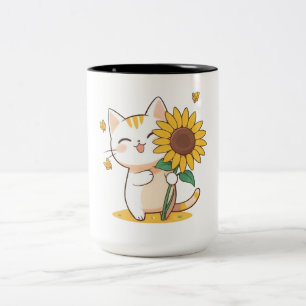 Tasse 2 Couleurs Chat mignon avec un design Kawaii tournesol