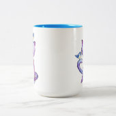 Tasse 2 Couleurs Chat mignon blanc violet avec oiseaux (Centre)