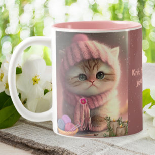 Tasse 2 Couleurs Chat mignon en Casquette de Knit rose Fil Personna