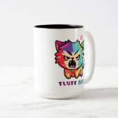 Tasse 2 Couleurs Chat mignon fâché en train de baiser Fluff Off. (Devant droit)
