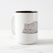 Tasse 2 Couleurs Chat mignon kawaii grumpy endormi (Devant gauche)