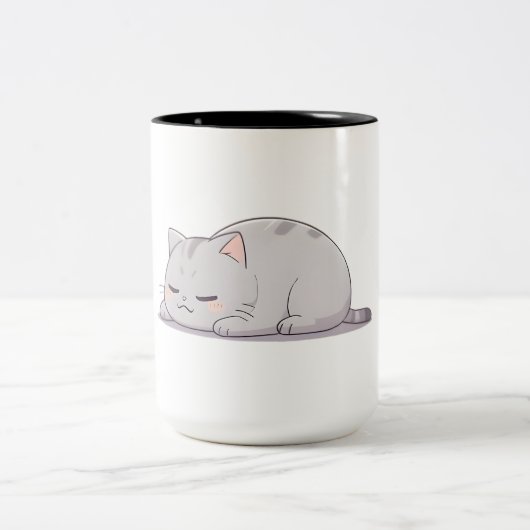 Tasse 2 Couleurs Chat mignon kawaii grumpy endormi (Centre)